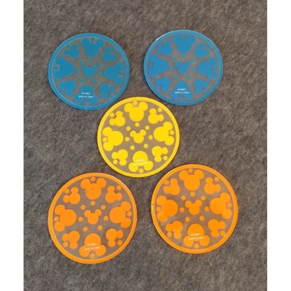 DISNEY Mickey Mouse Silicone Coasters Set/5 Mickey Ears‎ Dots 3 Colors Stackable